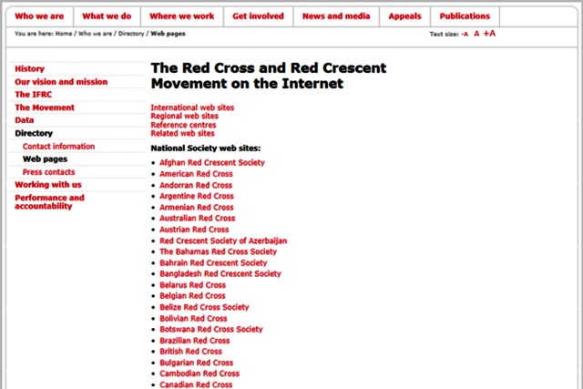 Webseite der Rotkreuz- und Rothalbmondbewegung mit Links zu nationalen Webseiten, z.B. Afghan und American Red Cross.